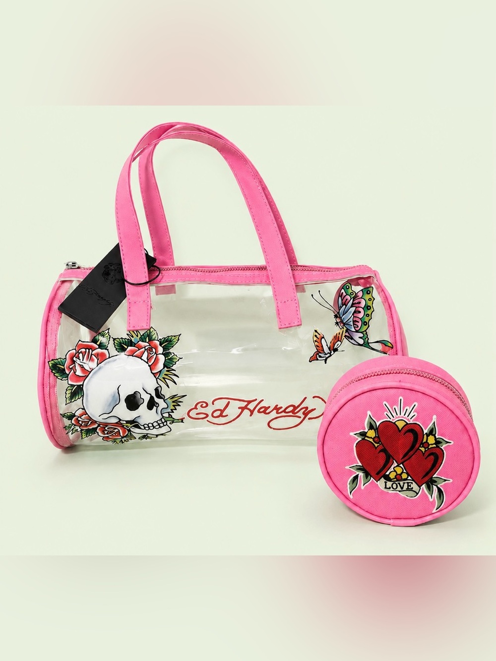 Ed Hardy Clear Barrel tote with Small Pouch